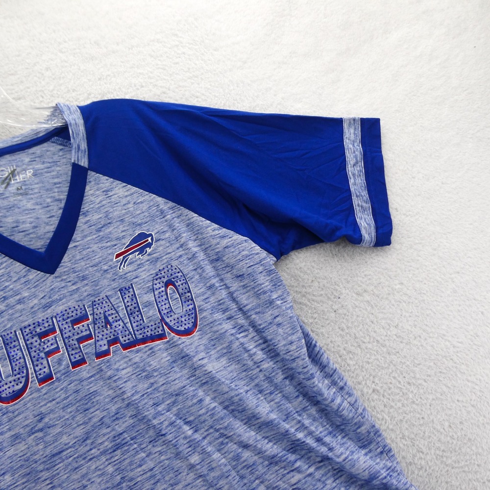 G-III Shirt Womens Medium Buffalo Bills Blue Heathered Rhinestone Raglan V-Neck - Picture 4 of 10